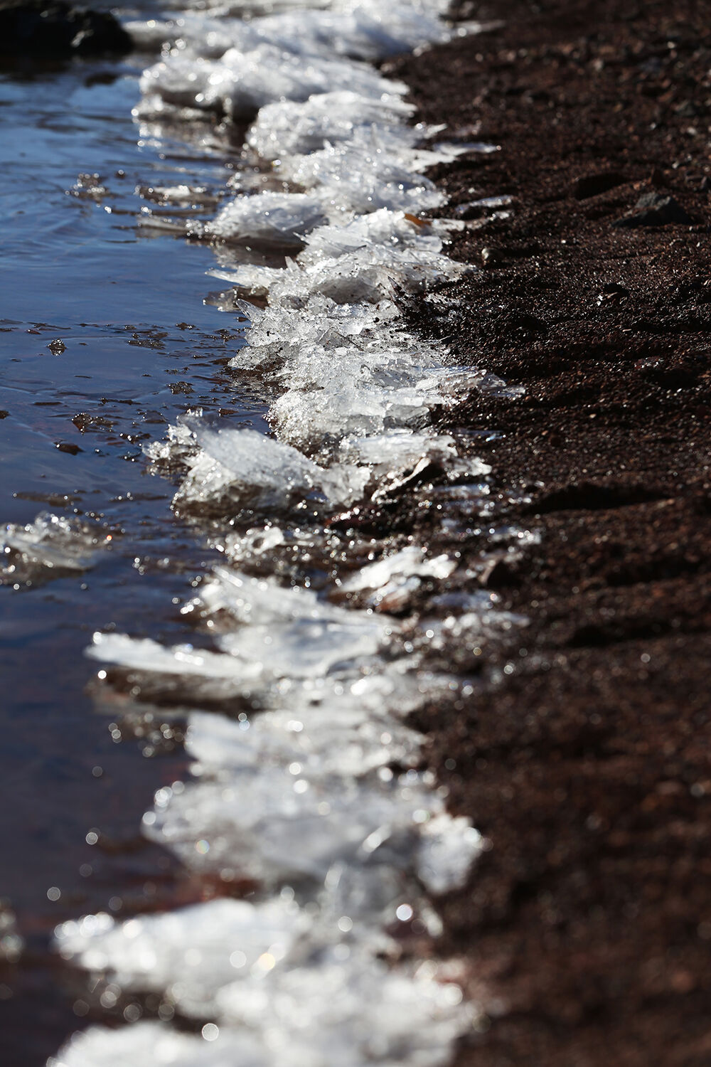 Ice lined the edge of much of the beach